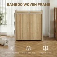 HOMCOM Bamboo Laundry Hamper with Removable Drawstring Bag and Side Storage Pockets, 32 Gal, Natural(m-4)