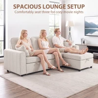 HOMCOM Modular Sectional Sofa Bed with Reversible Storage Ottoman, Pull Out Sleeper Sofa with Spring Cushion, Beige(m-7)