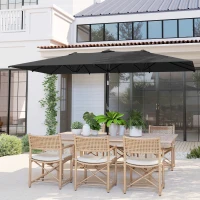 Outsunny Double-Sided Patio Umbrella Parasol with Tilt, Adjustable Height, Vents and 12 Ribs, for Garden, Deck, Grey(m-1)