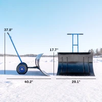 Outsunny Snow Shovel with Wheels, 29" Metal Snow Pusher with Adjustable Handle, 7-Angle Blade, Wear Strip for Driveway, Blue(m-3)