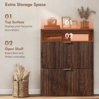 HOMCOM Shoe Cabinet with 2 Flip Drawers Narrow Shoe Storage Cabinet with Top Shelf for Entryway Hallway Coffee(m-7)