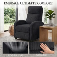HOMCOM Corduroy Home Theater Seating, Push Back Recliner Chair with Padded Seat for Living Room, Black(m-5)
