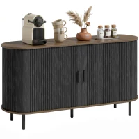 HOMCOM Fluted Sideboard Buffet Cabinet, 55" Mid Century Coffee Bar Cabinet with Sliding Doors and Adjustable Shelves, Black(m-13)