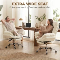 HOMCOM Criss Cross Chair with Wheels, Waterfall Armrests, Overstuffed Wide Office Chair with Footrest, Beige(m-4)