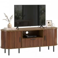 HOMCOM TV Stand for TVs up to 60", Modern Entertainment Center with Curved Sliding Doors and Storage, Brown(m-13)