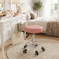 Vinsetto Hydraulic PU Barber Rolling Massage Tattoo Chair, Adjustable Swivel Salon Stool, Pink(m-8)