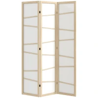 HOMCOM 66.9" Folding Room Divider, 3 Panel Wall Partition with Wood Frame for Bedroom, Home Office, Natural Wood(m-9)