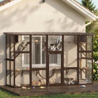 PawHut Catio Playground Cat Window Box Outside Enclosure for Multiple Cats w/ Shelves & Bridges, Coffee Brown(m-2)