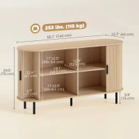 HOMCOM Fluted Sideboard Buffet Cabinet, 55" Mid Century Coffee Bar Cabinet with Sliding Doors and Adjustable Shelves, Natural(m-3)