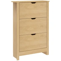 HOMCOM Shoe Storage Cabinet with 3 Flip Drawers and Adjustable Shelves for 12-18 Pairs of Shoes, Natural Wood(m-9)