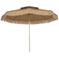 Outsunny 10 ft. Hula Thatched Tiki Patio Outdoor Umbrella with 8 Ribs, UPF30+, for Garden, Backyard, Deck, Pool, Natural(m-9)