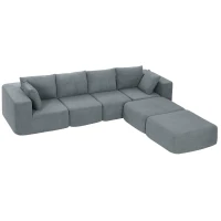 HOMCOM Modular Sectional Sofa, Boneless U-Shape Sectional Couch with 2 Ottomans, Dark Gray(m-1)
