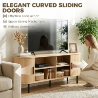 HOMCOM TV Stand for TVs up to 60", Modern Entertainment Center with Curved Sliding Doors, Natural Wood(m-4)
