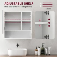 kleankin Medicine Cabinet, Wall Mounted Bathroom Mirror Cabinet with Mirrored Door, Adjustable Shelf and Soft Close Mechanism(m-5)