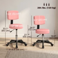 HOMCOM Rolling Stool with Wheels, Swivel Stool with Back Support, Adjustable Height, PU Leather Swivel Chair, Pink(m-3)