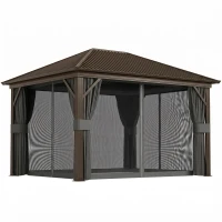 Outsunny 10' x 12' Outdoor Hardtop Gazebo Metal Roof Patio Gazebo with Aluminum Frame, Mesh Nettings, Dark Grey(m-2)