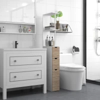 HOMCOM Tall Bathroom Storage Cabinet, Narrow Bathroom Cabinet with Drawers and Open Shelves for Small Spaces, Natural Wood(m-8)