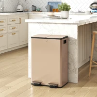 HOMCOM Garbage Bin, Soft-Close Trash Can with Foot Pedal, 2x7.4 Gal (2x28 L) Garbage Can with Removable Inner Buckets, SGold(m-1)