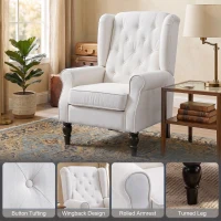 HOMCOM Button-Tufted Accent Chair with High Wingback, Rounded Cushioned Armrests and Thick Padded Seat, Cream White(m-4)