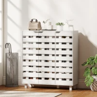 HOMCOM Shoe Cabinet, 17-20 Pairs Shoe Storage Cabinet with Hollowed-Out Doors, White(m-8)