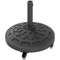 Outsunny 46lbs Resin Round Patio Umbrella Base with Wheels, Umbrella Stand Base, Heavy Duty Patio Umbrella Holder, Black(m-2)
