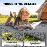 Outsunny Portable Outdoor Rug with Carrying Bag, 9' x 12' Reversible Mat, Waterproof Plastic Straw RV Rug for Backyard, Deck, Picnic, Beach, Camping, Black and Grey(m-6)