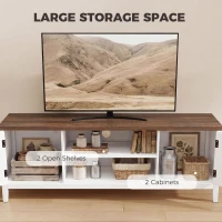 HOMCOM TV Stand for TVs up to 65 Inch, Entertainment Center with 2 Open Shelves, 2 Cabinets, Thick Top, White and Brown(m-5)
