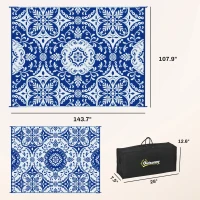 Outsunny Outdoor Rug for Patio, 9' x 12' Waterproof Large Mat, Reversible Plastic Straw Rug for Decor, Portable Outside RV Camping Area Carpet Mat for Backyard Porch Deck Picnic, Blue & White Floral(m-3)