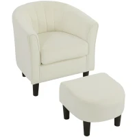 HOMCOM Accent Chair Modern Upholstered Living Room Chair with Ottoman and Pocket Spring Cushion Cream White(m-2)