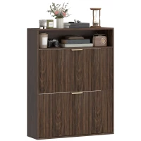 HOMCOM Shoe Cabinet with 2 Flip Drawers Narrow Shoe Storage Cabinet with Top Shelf for Entryway Hallway Coffee(m-2)