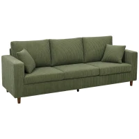 HOMCOM 3 Seater Sofa with Wide Seat, Corduroy Couch with Deep Seat, Spring Cushion, Green(m-13)