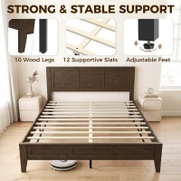 HOMCOM Queen Size Bed Frame with Headboard and Footboard, Mid-Century Modern Platform Bed Frame with Under-Bed Storage, Walnut(m-4)