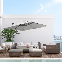 Outsunny 9ft Cantilever Patio Umbrella, Square Overhanging Umbrella with Cross Base, Crank Handle, Tilt Light Grey(m-8)