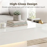 HOMCOM LED Coffee Table with Storage, High Gloss Modern Center Table with 2 Drawers and Remote Control for Living Room, White(m-5)