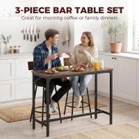 HOMCOM Bar Table Set Counter Height Barstools Set of 2 PU Cushioned Seats Rustic Brown(m-4)