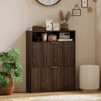 HOMCOM Shoe Cabinet with 2 Flip Drawers Narrow Shoe Storage Cabinet with Top Shelf for Entryway Hallway Coffee(m-8)