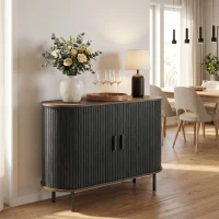 HOMCOM Sideboard Buffet Cabinet with Curved Tambour Doors and Storage, Brown Wood Grain(m-8)