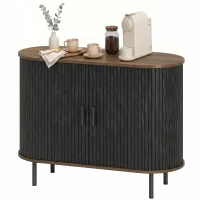 HOMCOM Sideboard Buffet Cabinet with Curved Tambour Doors and Storage, Brown Wood Grain(m-2)