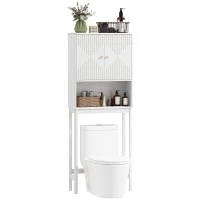 HOMCOM Over The Toilet Storage Cabinet with Adjustable Shelf, Open Shelf and Adjustable Bottom Bar, White(m-9)