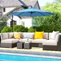 Outsunny 10' Deluxe Patio Umbrella, Outdoor Market Parasol, Banana Hanging Offset Sunshade with Crank, Cross Base, Blue(m-1)