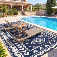 Outsunny Reversible Outdoor Rug, Waterproof Plastic Straw with Carry Bag, 9' x 18', Blue & White Rhombus Patchwork(m-8)