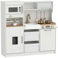 Qaba Play Kitchen, Kids Kitchen Playset with Coffee Machine, Ice Maker, Microwave, Oven, Storage, Gift for Toddlers 3+, White(m-2)