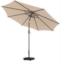 Outsunny 10' x 10' Round Market Umbrella with Base and Sandbag, Patio Umbrella with Crank Handle and Tilt, Khaki(m-9)