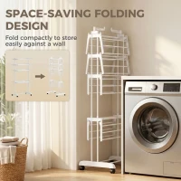 HOMCOM 5-Tier Clothes Drying Rack, Foldable Laundry Drying Rack with Wheels, Side Wings, White(m-6)