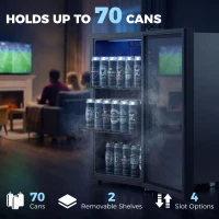 HOMCOM 2.4 Cu.Ft Beverage Refrigerator, 70 Can Beverage Fridge Cooler with Double-Layer Glass Door(m-4)