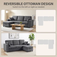 HOMCOM Modular Sectional Sofa Bed with Reversible Storage Ottoman, Pull Out Sleeper Sofa with Spring Cushion, Dark Grey(m-5)