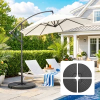 Outsunny 4PCs Cantilever Umbrella Base Weights for Offset Banana Parasol, Wicker Effect HDPE Water or Sand Filled Patio Umbrella Weights with Built-in Handles, Black(m-10)
