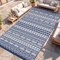 Outsunny 9' x 18' Outdoor RV Rug, Reversible Patio Floor Mat with Carry Bag, Geometric Wall, Blue and White(m-1)