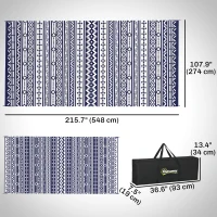 Outsunny 9' x 18' Outdoor RV Rug, Reversible Patio Floor Mat with Carry Bag, Geometric Wall, Blue and White(m-3)