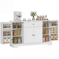HOMCOM 55" Modern Kitchen Storage Cabinet with Drawer, Adjustable Shelves, Small Kitchen Pantry with Door Racks, White(m-9)
